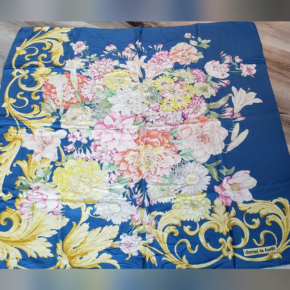 Silk Scarf Daniel La Foret Floral Vintage